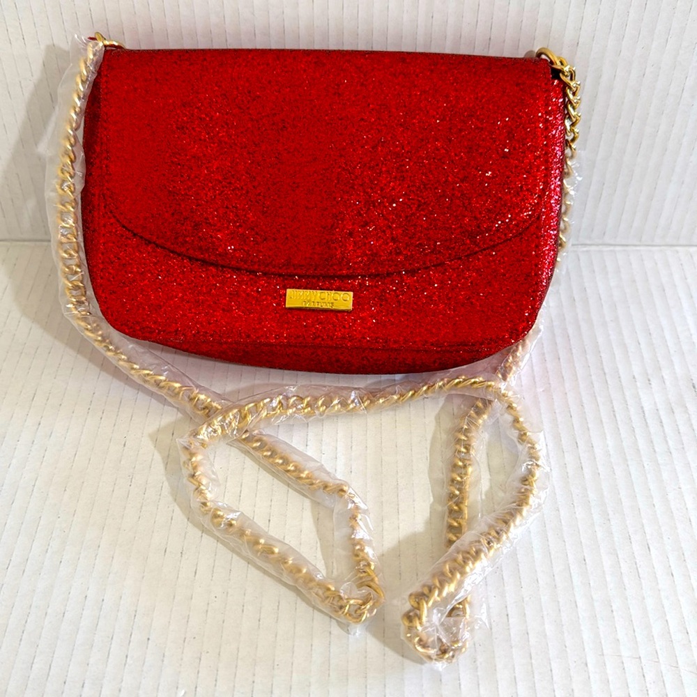 NEW JIMMY CHOO Red Shimmer Clutch Crossbody Bag